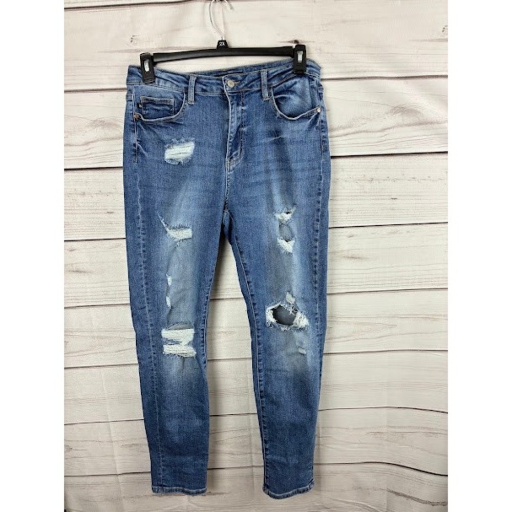 Judy Blue Boyfriend Fit Distressed Jeans Medium Wash Denim Size 13/31 82155